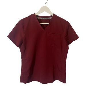 Fabletics Scrub Top Women's Size S Red Short Sleeve V-Neck Healthcare Workwear